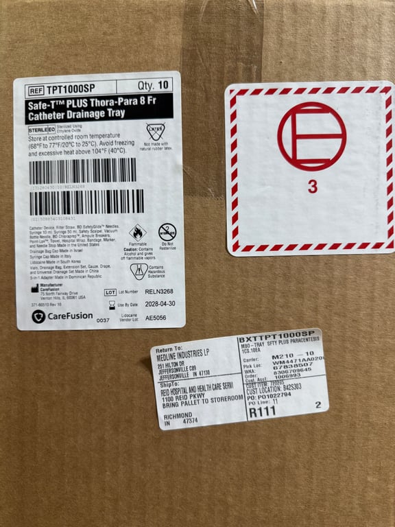 TPT1000SP - Safe-T PLUS Thora-Para 8 Fr Catheter Drainage Tray