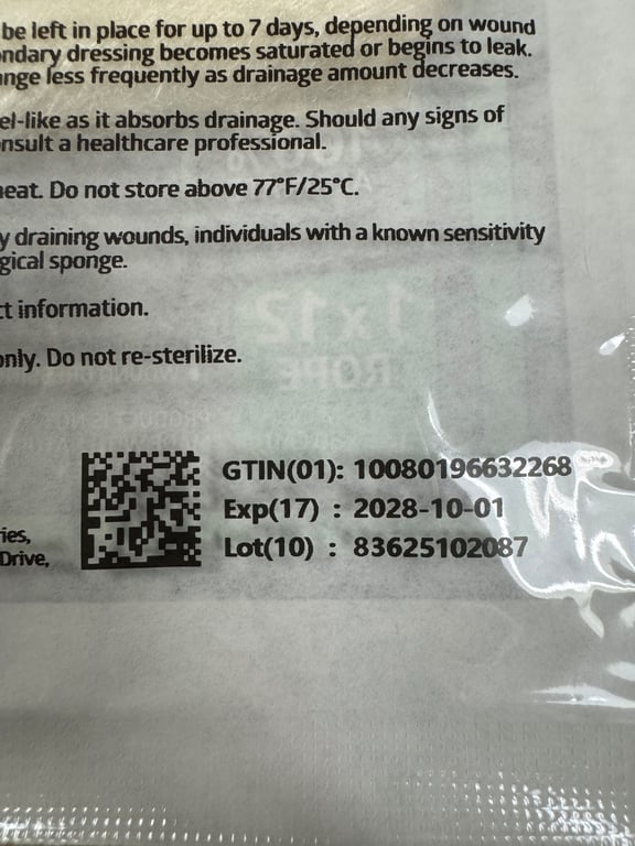 MSC7312EP - DRESSING,ALGINATE,ROPE,MAXORB II,1"X12"