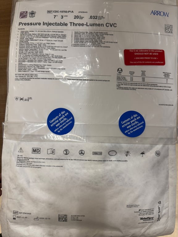CDC-15703-P1A - Pressure Injectable Three-Lumen CVC