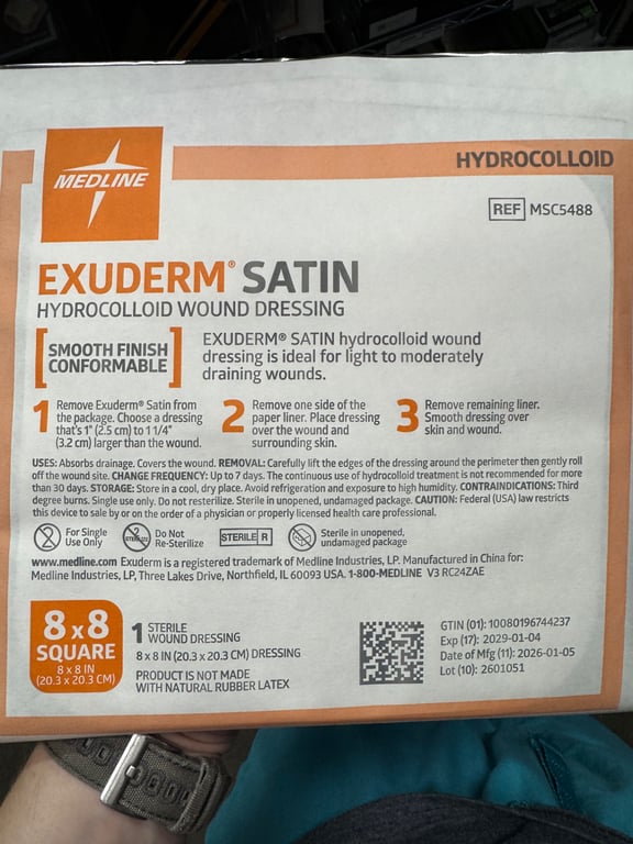 MSC5488 - HYDROCOLLOID, EXUDERM SATIN, 8X8