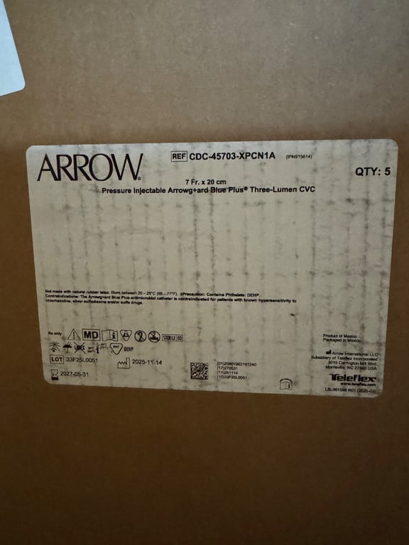 CDC-45703-XPCN1A - Pressure Injectable Arrowg+ard Blue Plus(R) Three-Lumen CVC