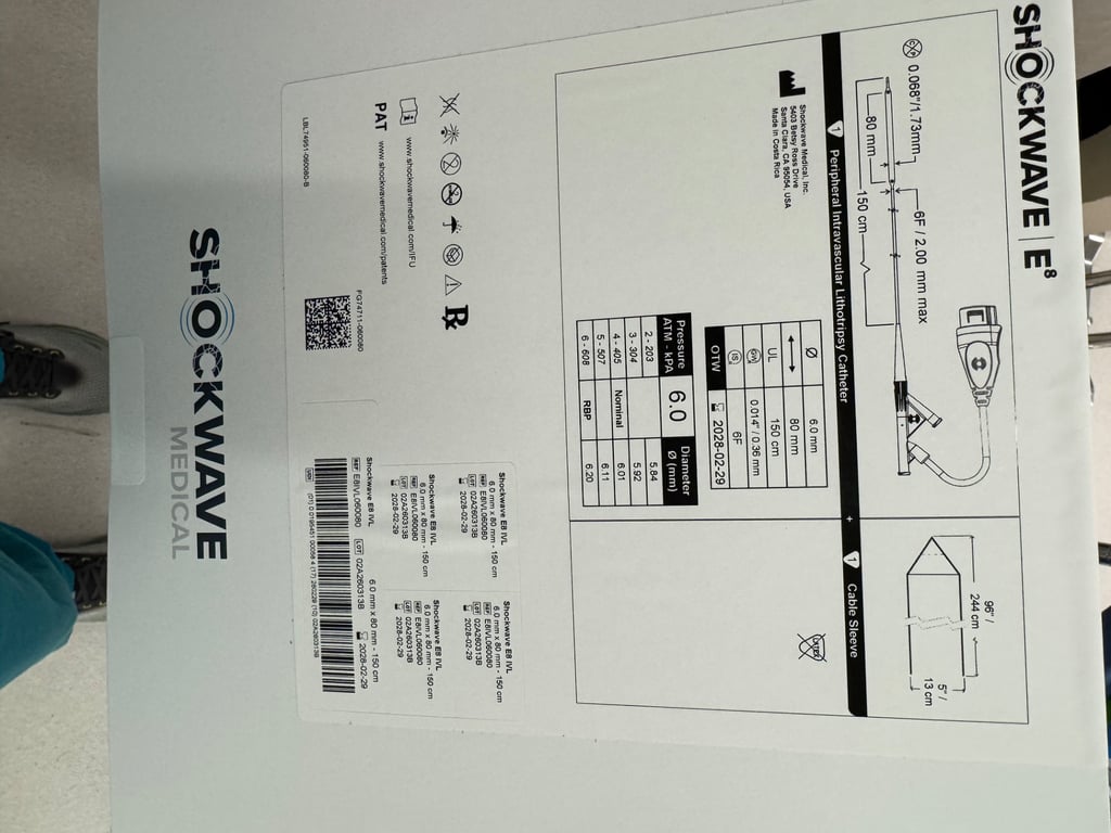 E8IVL060080 - The IVL Catheter is a proprietary lithotripsy device delivered through the peripheral arterial system of the lower extremities to the site of an otherwise difficult to treat calcified...
