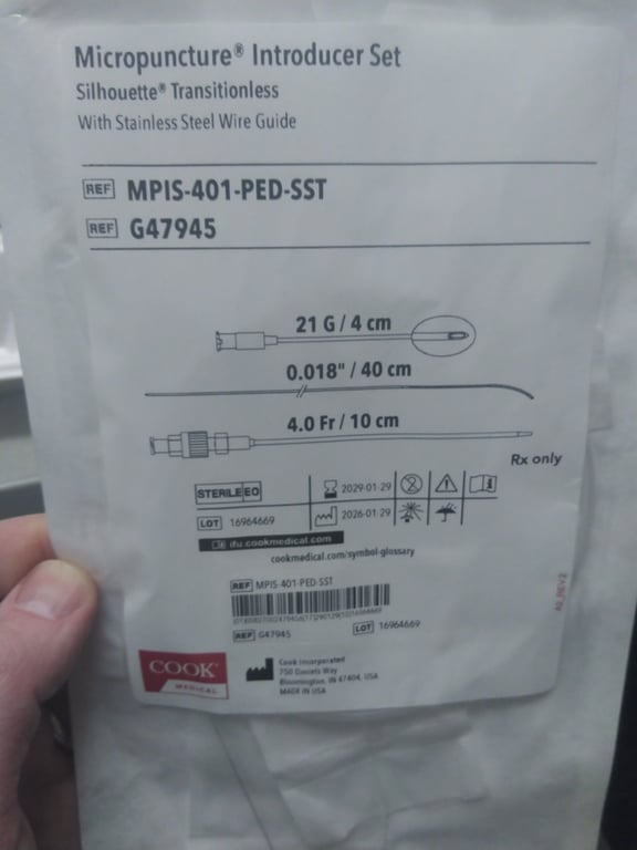 MPIS-401-PED-SST - Micropuncture Introducer Set Silhouette Transitionless With Stainless Steel Wire Guide
