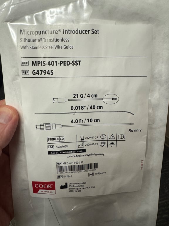 MPIS-401-PED-SST - Micropuncture Introducer Set Silhouette Transitionless With Stainless Steel Wire Guide