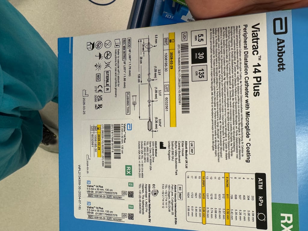 1008195-30 - VIATRAC 14 Plus Peripheral Dilatation Catheter 5.5 mm x 30 mm x 135 cm