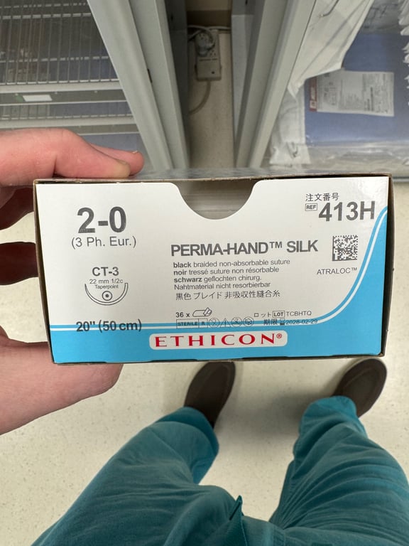 413H - PERMA-HAND SILK black braided non-absorbable suture, 2-0, CT-3, 22mm 1/2c Taperpoint, 20" (50cm)